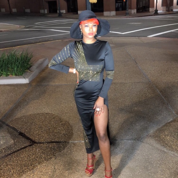 Beautiful Rhinestone Black Dress - Picture 3 of 3